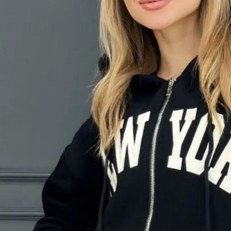 2024 Autumn and Winter New Cross-border European and American Women's Clothing Ins Letter Printing Loose Sweater Zipper Jacket Hoodie Women