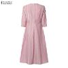 ZANZEA Vestido informal holgado de rayas con escote en V y mangas 3/4 para mujer