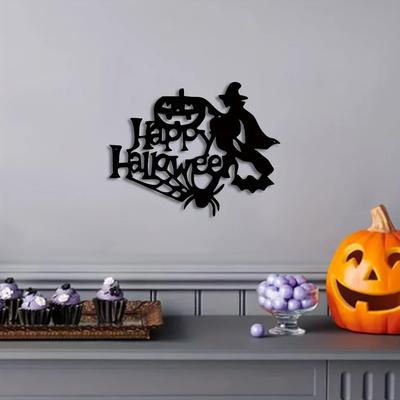 1pc Halloween Theme Decor - Witch Wall Art for Indoor Livingroom, Black Classic Room Style with Metal Wall Hanging