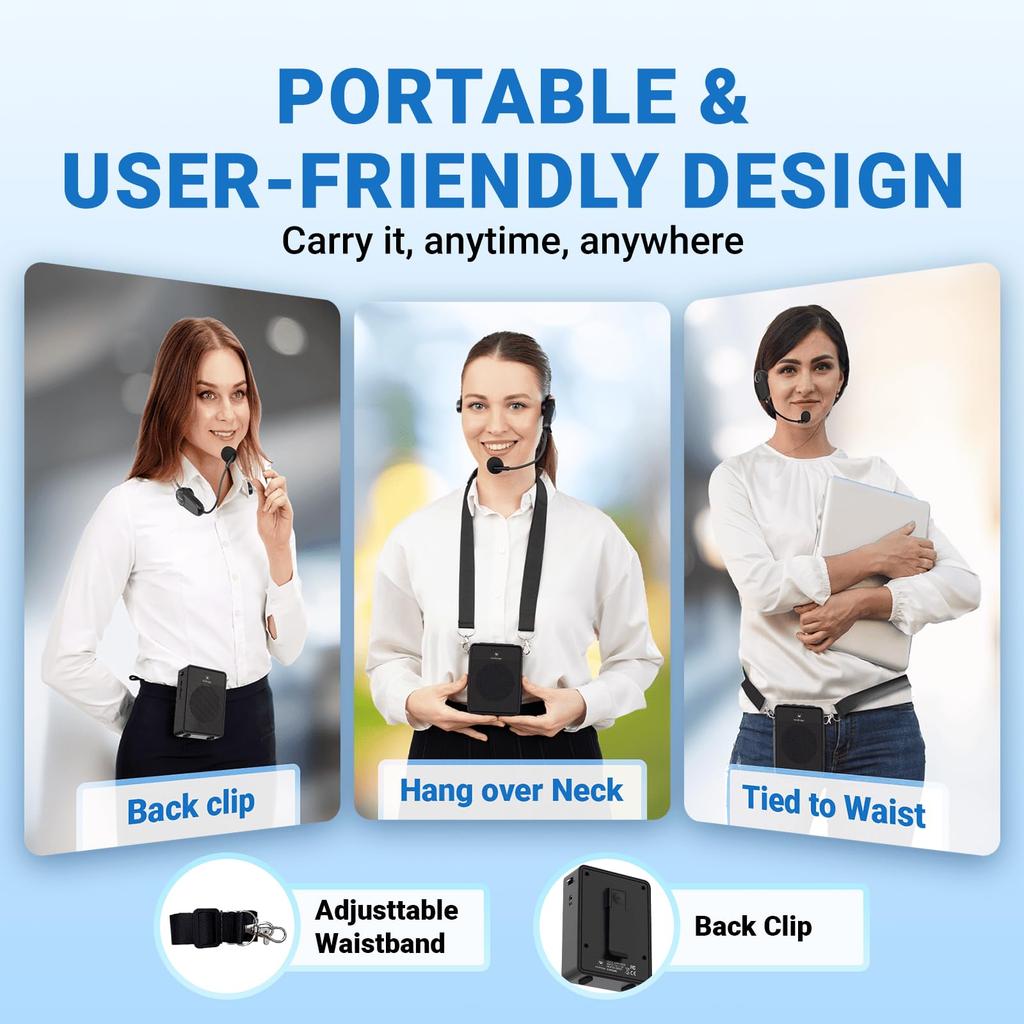 W WINBRIDGE Tragbar mit 2600mAh Wiederaufladbar Perfekt für Hosting Schule Outdoor und B002 Lautsprecher, Kompakt, Freihändig, Mikrofon, Akku,