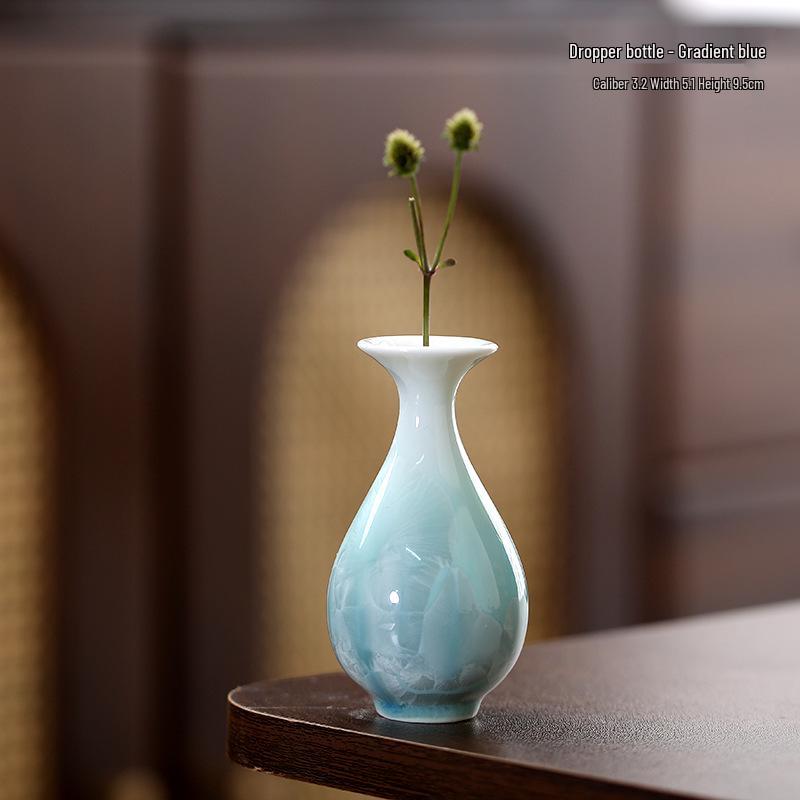 Crystalline Glaze Mini Ceramic Vase - Creative Home Desktop Ornament for Flowers