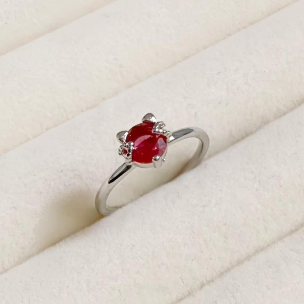 Korean Style Red Diamond Zirconia Cat Open Ring for Women - Fashionable and Sweet.