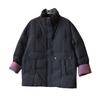 Womens Mid-Length Down Coat With Contrast Color Panel Stand Collar Loose Fit White Duck Fill Winter 2025
