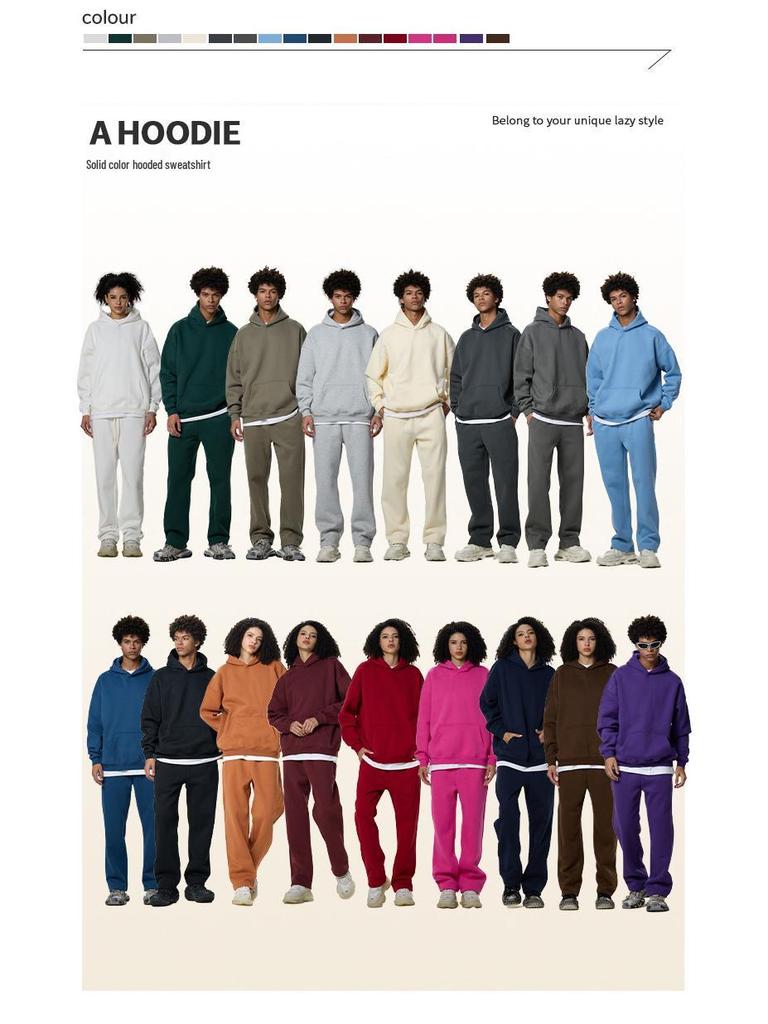 Men's Heavyweight American Trend Hoodie - Solid Color Casual plus Velvet