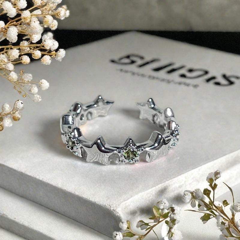 Olive Green Zircon Exquisite Colored Treasure Open Ring Women'S Light Luxury Full Diamond Bow High-End Ring