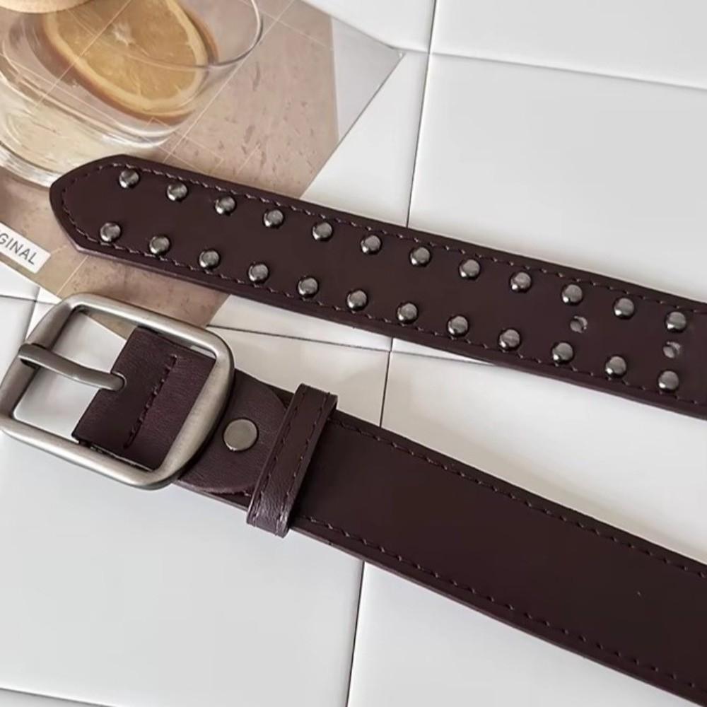 Pin Buckle Suede Belt Rivet Design Pin Buckle Belt Versatile Leather Belt  For Women