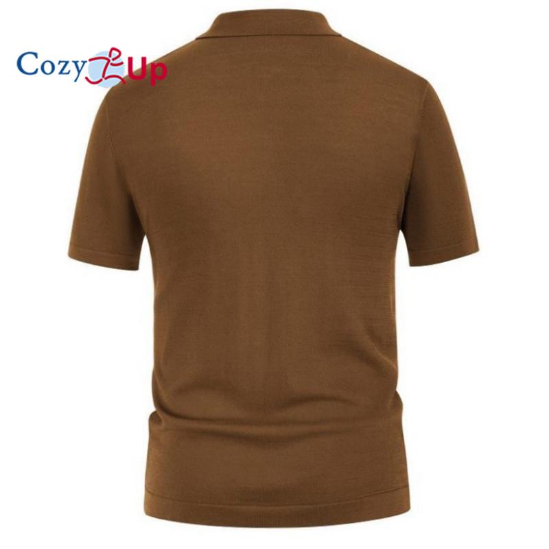 Przytulne męskie koszulki polo Vintage w paski, dzianinowe krótkie rękawy, zapinane na guziki koszulki golfowe