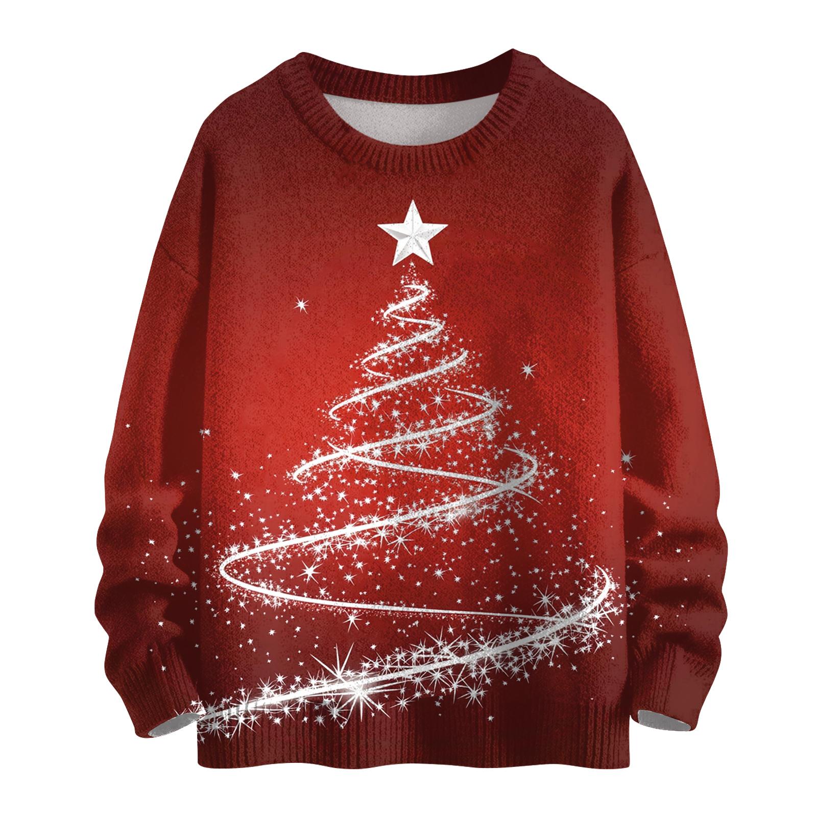 

Женский модный повседневный трикотажный свитер с длинным рукавом и рождественским принтом, круглый вырез M