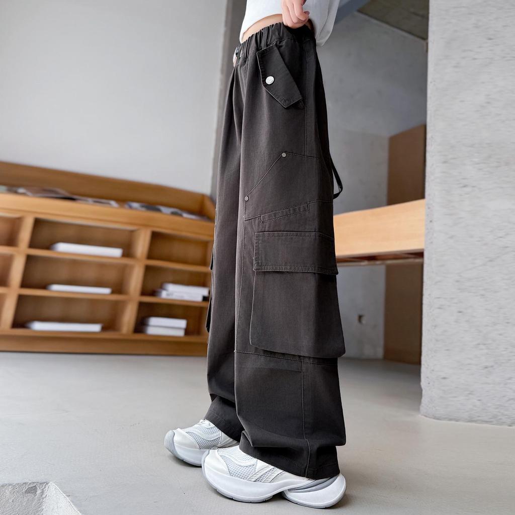 Girls' Wide-Leg Cargo Pants - Cool Street Style for Autumn 2025