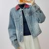 Stylish 2026 Retro Patchwork Slimming Denim Jacket with Lapel