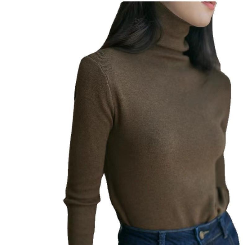 

Женский свитер с высоким воротом, теплая трикотажная основа для осени и зимы, облегающий крой, длинный рукав, мягкий и липкий топ L