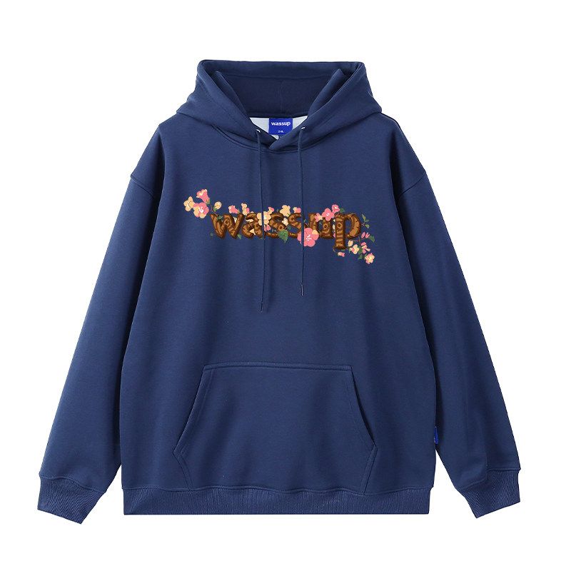 Wassup Floral Letter Hoodie Men's Autumn and Winter American Street Style Couple's National Trend Pullover Top