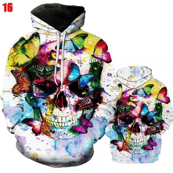 Unisex 3D Skull Print Hoodies Men Women Personality Hip-hop Street Hoodie Pullover