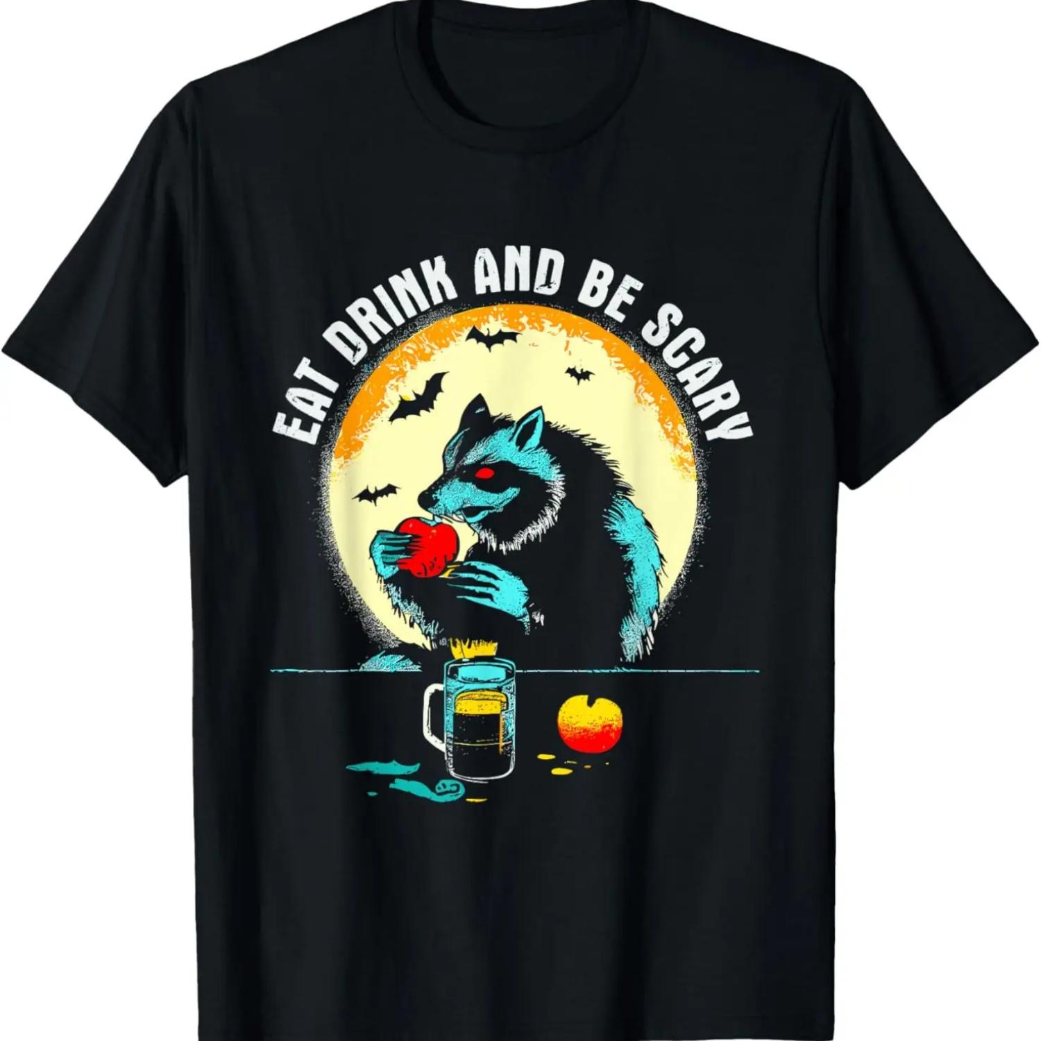 Eat Drink And Be Scary Raccoon - Funny Halloween Costume T-Shirt S
