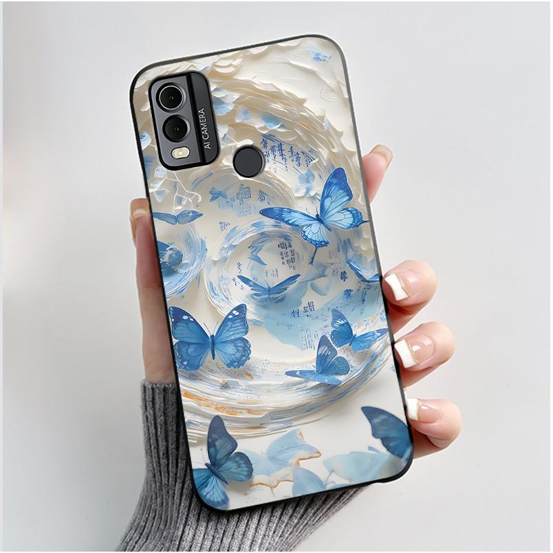Coque Pour Nokia C22 Étui Pour Nokia C32 Coque de Téléphone Arrière Silicone Souple Noir TPU Esthétique Mignon Chat Astronaute Coque Bumper