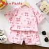 Kinder Cartoon Muster Baumwolle Kurzarm Pyjama Set Für Sommer Komfort Spielzeit