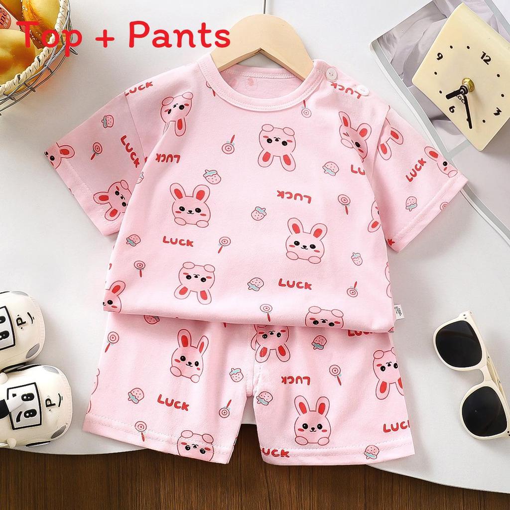 Kinder Cartoon Muster Baumwolle Kurzarm Pyjama Set Für Sommer Komfort Spielzeit