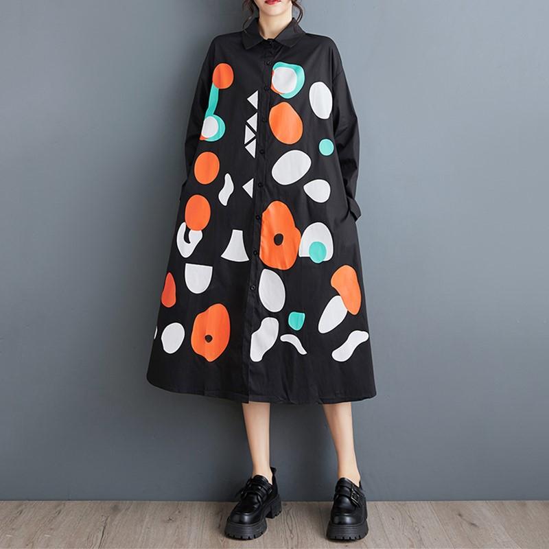Long sleeve Plus size Cotton vintage new in dresses for women casual loose spring autumn Shirt dress