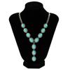 Retro Ethnic Turquoise Necklace Set, Fashionable Punk Metal Chain Collarbone Necklace.