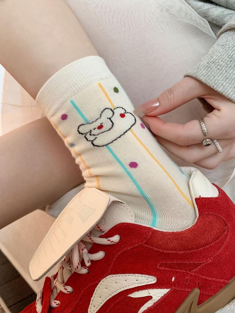 Cute Cartoon Puppy Funny Socks Medium Tube Socks Tide Cotton Striped Polka Dots Stacking Socks Stockings