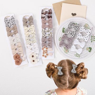10pcs/set Lovely Kids Bows Hair Clips for Girls Barrette Boutique Full Coverage Fabric Children's Headwear Baby Hair Accessories