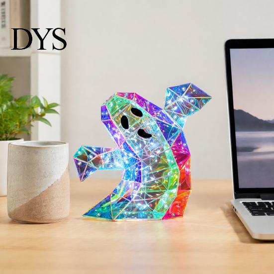 Cozy Bedroom Ambient Lighting Prismatic Iridescent Ghost Halloween Decoration, Spooky LED Prism-Effect Durable PET Ornaments Night Light for