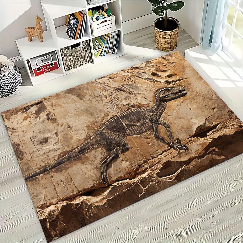 Ancient Creatures Dinosaur Ammonite Fossil Art Rug for Bedroom Living Room Sofa Home Doormat Decor,Large Kids Non-slip Floor Mat