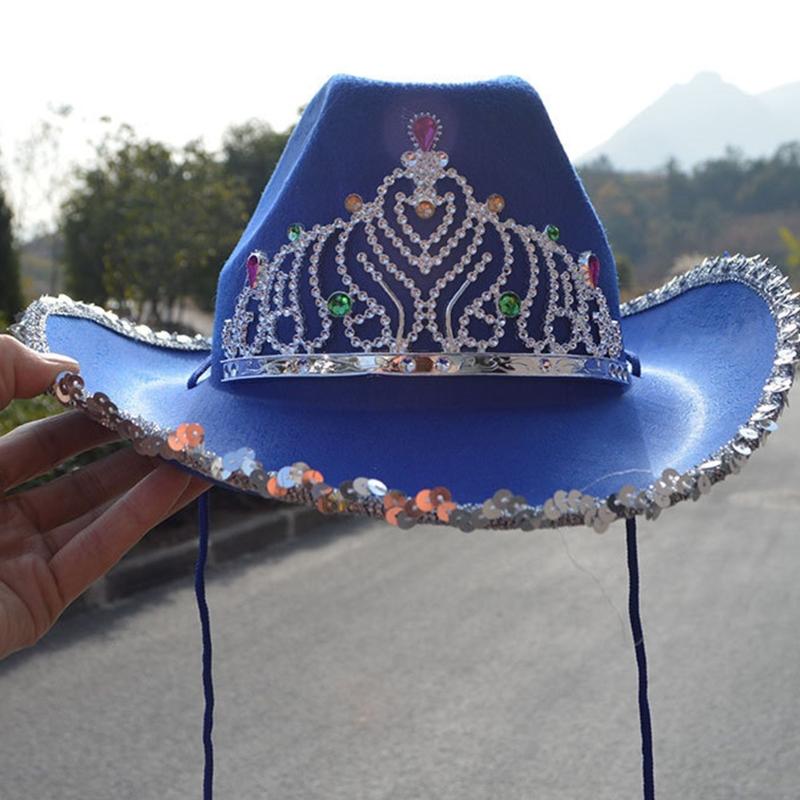 Vintage Prom Party Sequin Crown Cowboy Hat Christmas Hat Big Brim Hat Jazz Top Hat Costumes for Fancy Dress Parties