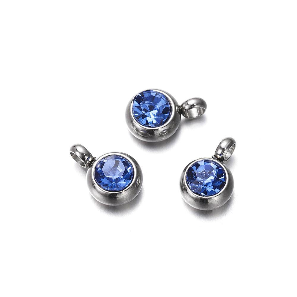 10Pcs 6mm Stainless Steel Birthstone Necklace Pendant Jewelry Making Rhinestone Charms For Women Earrings DIY Accessories Gift