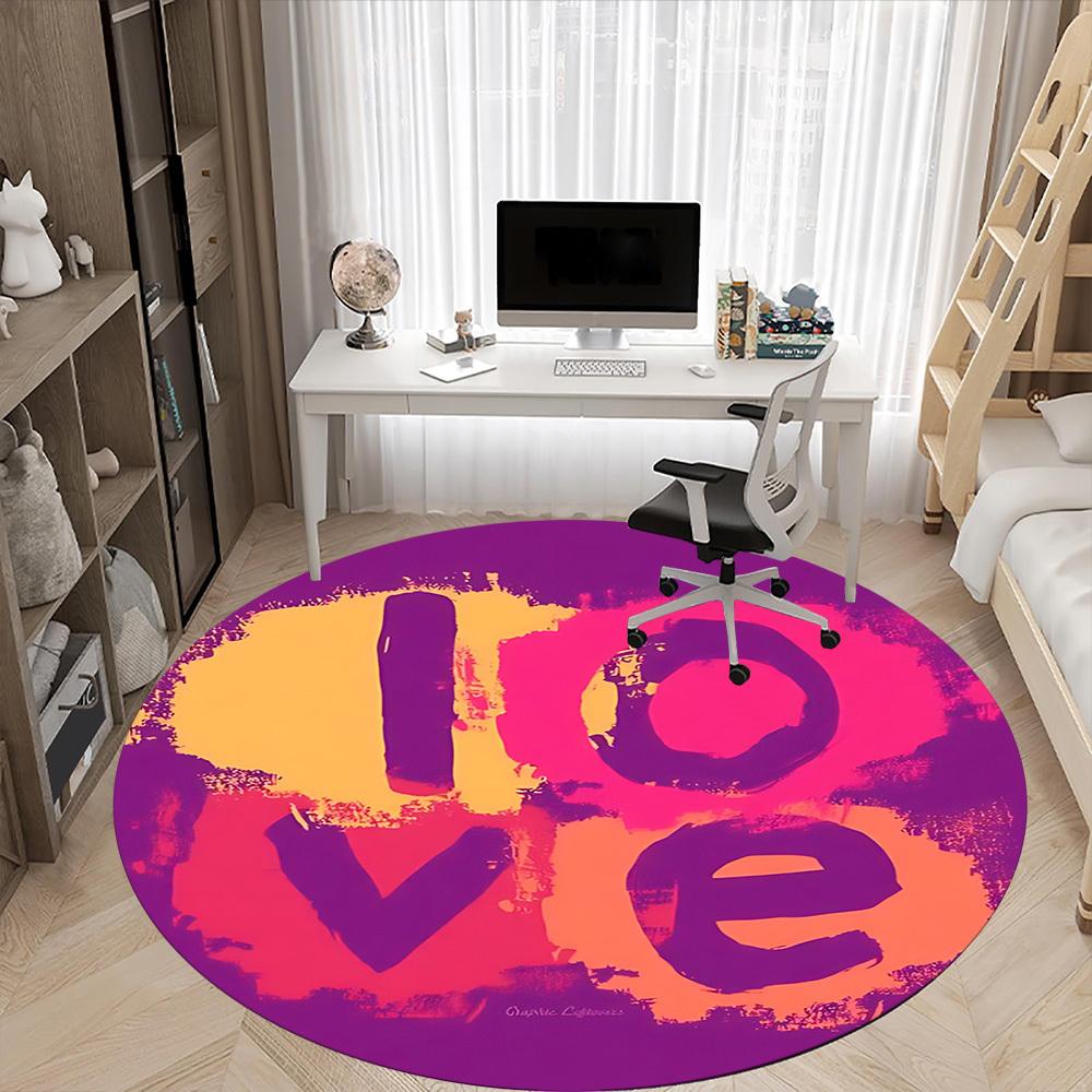 1pc Love Office Round Rug, Carpet for Office, Gaming, Lightweight Round Floor Mat Yy260205028