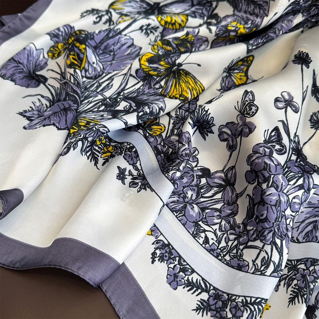 Luxury 90cm Square Scarf Floral Print Silk Scarfs Women Neck Scarves Foulard Headscarf Summer Head Scarf Shawls Hijab Bandana