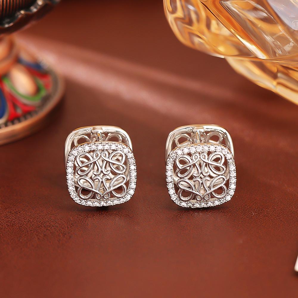 Высококачественные винтажные геометрические серьги с цирконами, двусторонние - Серьги-клипсы в стиле инфлюенсера