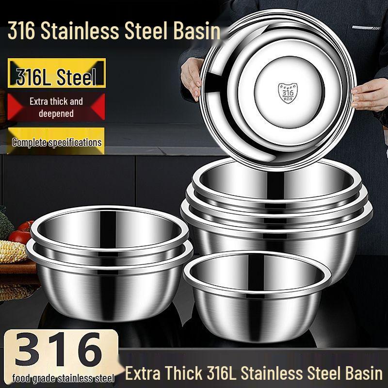 316 Stainless Steel Food-Grade Mixing Bowl - Extra-Thick for Egg Beating & Dough Mixing.