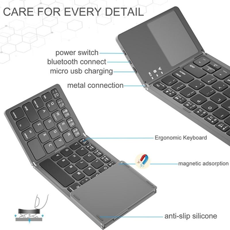 Wireless Keyboard Folding Pocket Size Keypad with Touchpad For Tablets Pad For 40Hrs Long Battery Service For Tablet PC