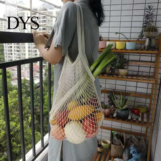 Cotton Mesh Handbag Bag Reusable Grocery Tote with Long Handles Washable Eco-Friendly Shopping Lightweight Foldable Net for Fruits And Vegetables