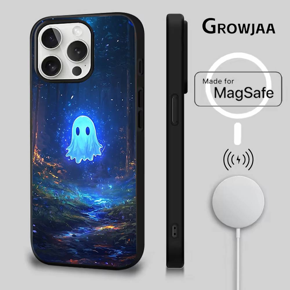 Cute Ghost Phone Case For iPhone 16e,16,15,14,13,12,11,Plus,Pro,Max,Mini Magsafe Magnetic Wireless Charging