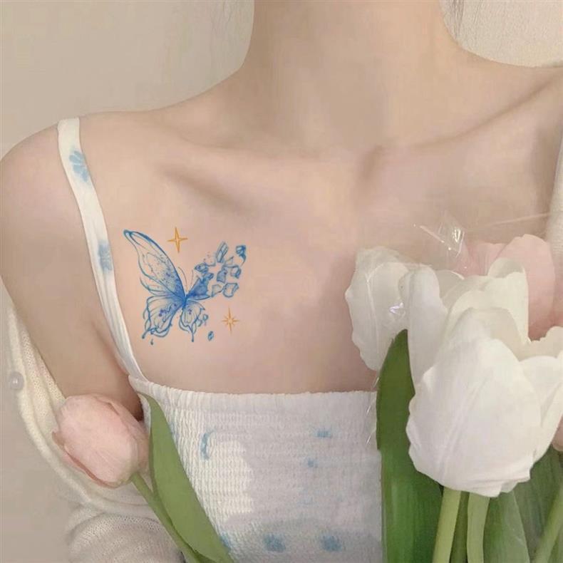 Butterfly Colorful Tattoo Sticker For Kids Womens Body Collarbone Arm Art Temporary Tattoo Waterproof Butterfly Sexy Sticker