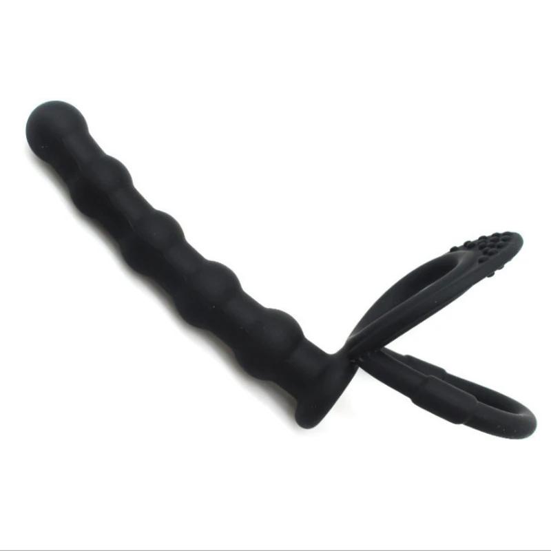 Double Penetration Dildo Rings Strap On Penis Delayed Ejaculation Anal Beads Butt Anus Vaginal Massager Sex Toys For Men Couples