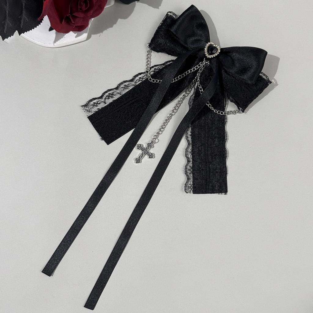 Fermacapelli Stile Lolita Gotica Fiocco con Nastro Nero Fermagli alla Moda per Donne