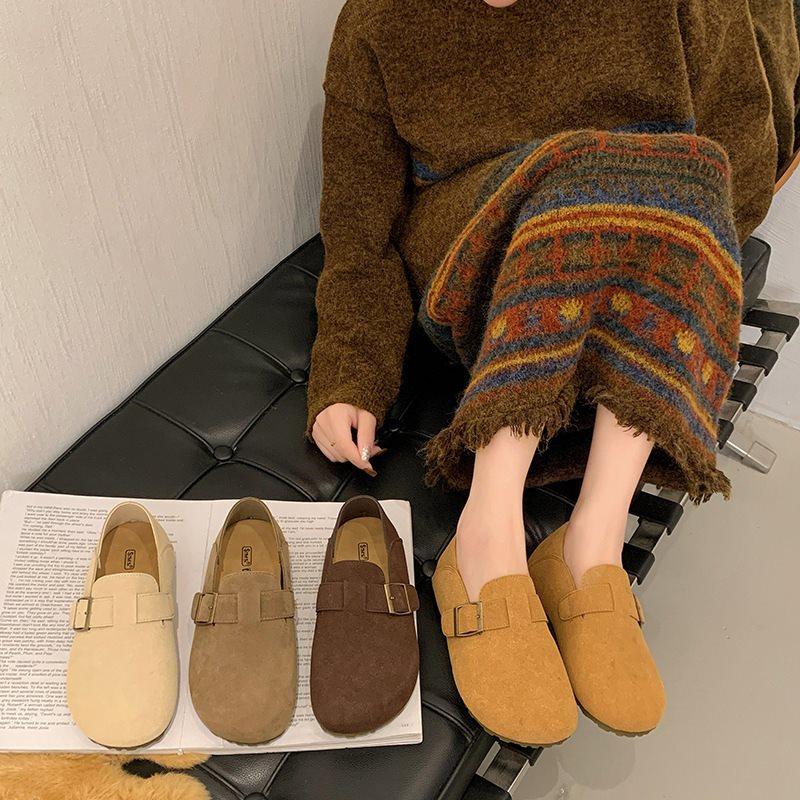 Doudou Shoes Autumn And Winter One-Pedal Lazy Shoes Versatile Flat-Soled New Birkenstocks Women'S Suede Large-Size Annual Single Shoes