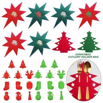 Glitzer Filz Weihnachten Besteckhalter Tasche Waschbar Weihnachtsdekoration Gabeltasche Rutschfeste Tischdekorationen Platzsets