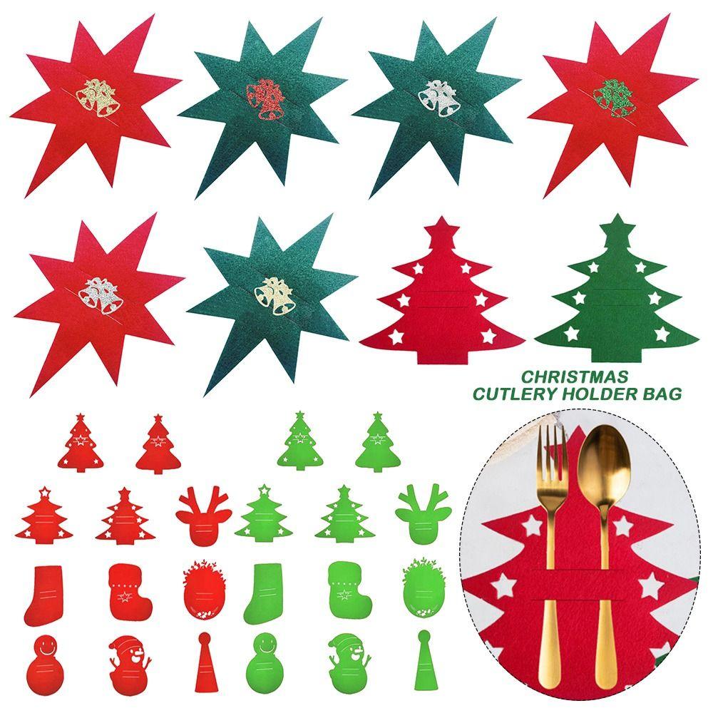 Glitter Felt Christmas Cutlery Holder Bag Washable Christmas Decoration Fork Pocket Non-Slip Table Ornaments Place Mats