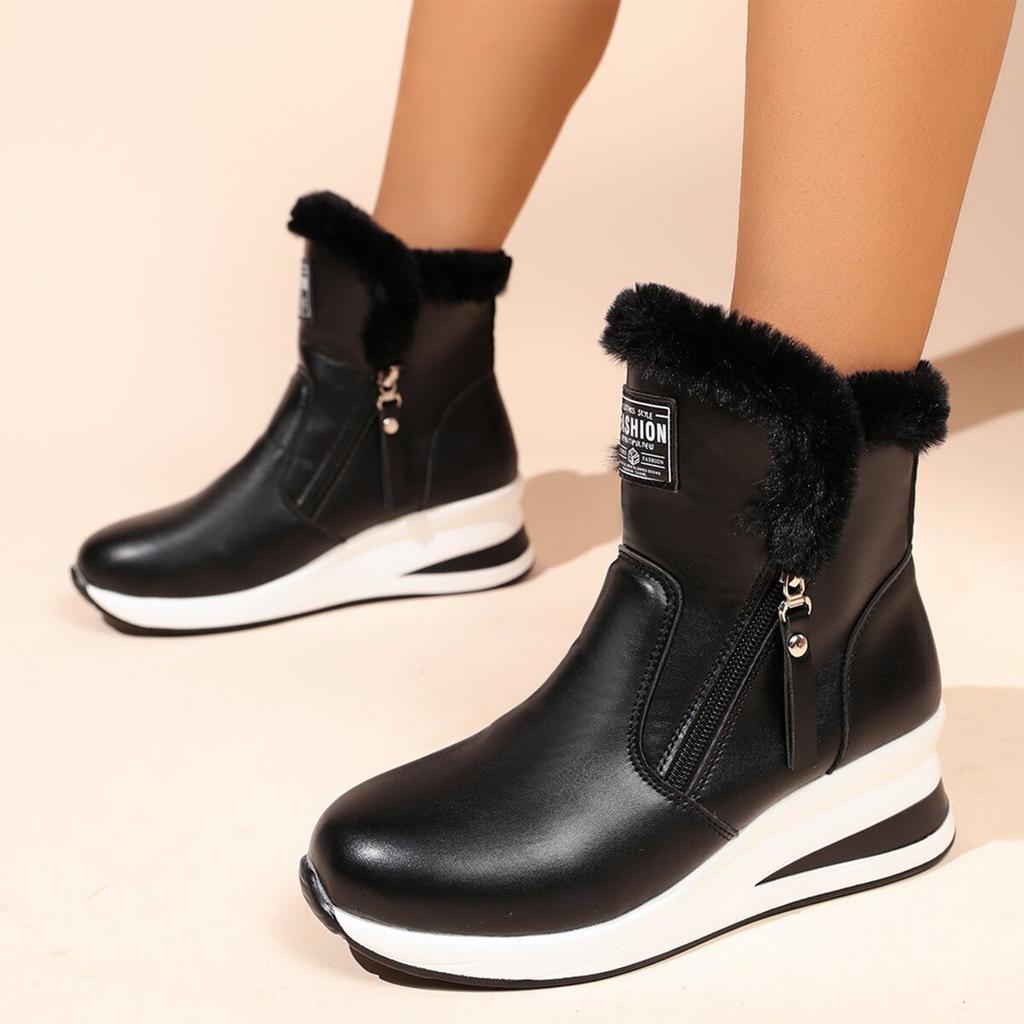 Women's Casual Boots with Side Zipper, Thick Lined Warm Boots