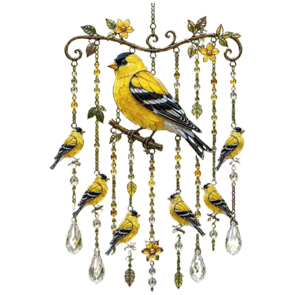 Stained Glass Hummingbird Wind Chime with Hanging Crystals and Floral Accents for Indoor Outdoor Home Garden Decor