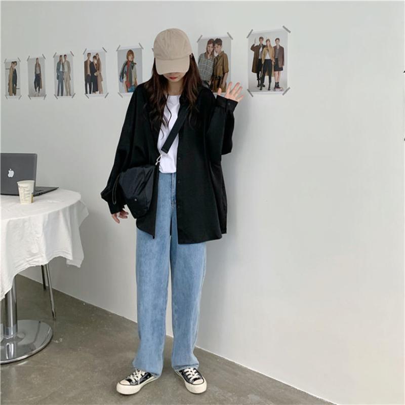 Oversize košile Dámské letní elegantní kardigan s lucernovým rukávem bílá košile s dlouhým rukávem ležérní top