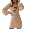 2023 Winter Christmas Print Slim Lantern Sleeve Dress