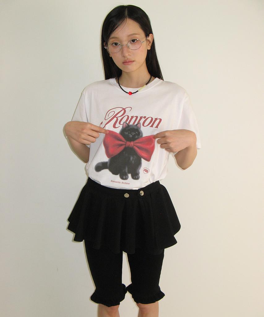RONRON Big Ribbon Cat Basic Fit T Shirt White