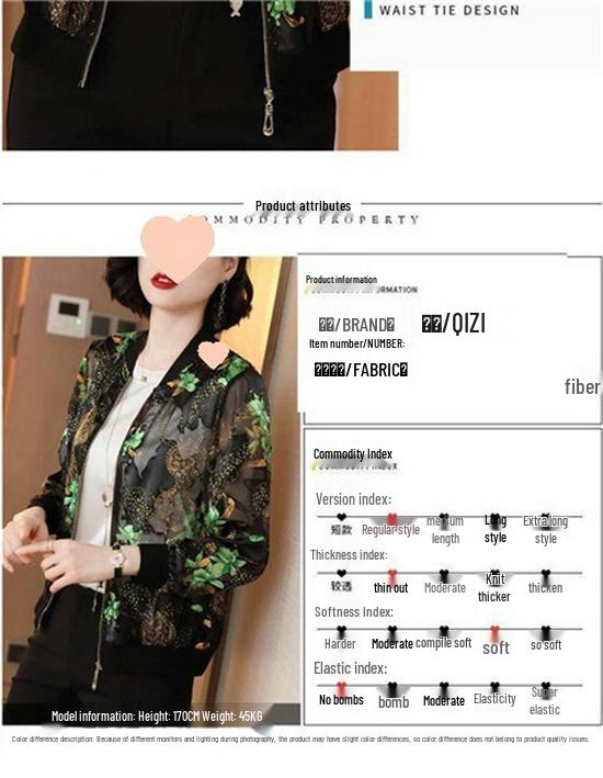 Women's 2025 Spring/Summer Chiffon Baseball Jacket - Plus Size, Casual Print, Short Cardigan