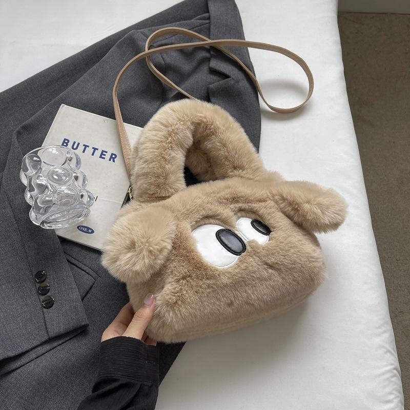 

2025 autumn new women s portable shoulder tote bag big eye cartoon plush fashion cute messenger bag women s bag світлого кольору хакі