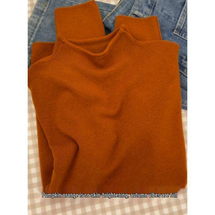 Women's Half-High Collar Knitted Sweater for Early Spring, Autumn, and Winter - 2024 Student Base Layer and Outerwear.